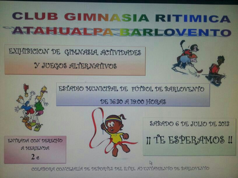 El club de gimnasia rítmica Atahualpa de Barlovento organiza el próximo sábado una tarde de actividades infantiles.