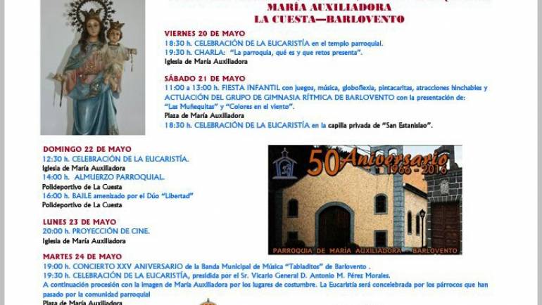 Programa de Actos de la Celebración del 50 aniversario de la Paroquia de María Auxiliadora de Barlovento