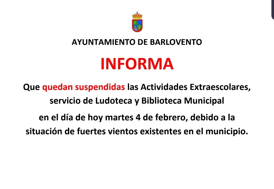 AYUNTAMIENTO DE BARLOVENTO INFORMA: