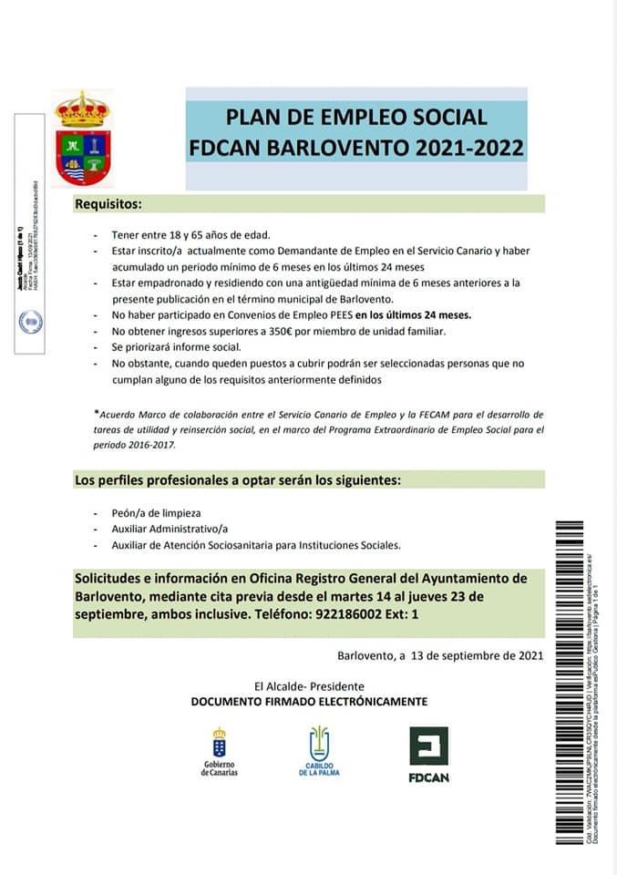 PLAN DE EMPLEO SOCIAL FDCAN BARLOVENTO 2021-2022