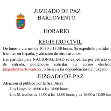 HORARIO DEL JUZGADO DE PAZ Y REGISTRO CIVIL DE BARLOVENTO