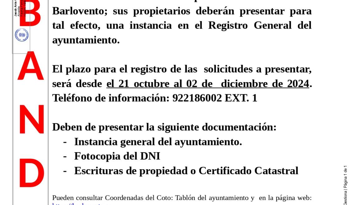 AYUNTAMIENTO DE BARLOVENTO INFORMA :