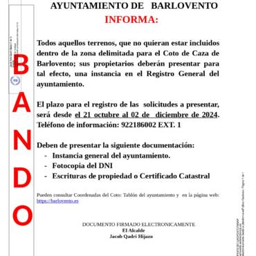 AYUNTAMIENTO DE BARLOVENTO INFORMA :