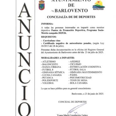 El Ayuntamiento de Barlovento informa: