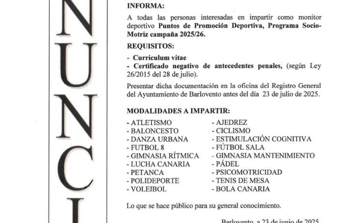 El Ayuntamiento de Barlovento informa: