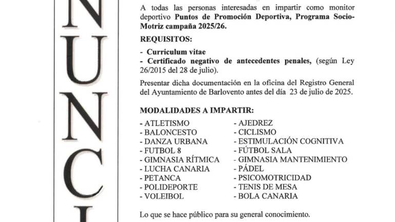 El Ayuntamiento de Barlovento informa: