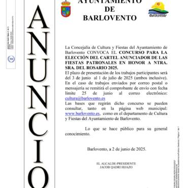 CONCURSO PARA LA ELECCIÓN DEL CARTEL ANUNCIADOR DE LAS FIESTAS PATRONALES EN HONOR NTRA. SRA. DEL ROSARIO 2025