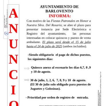 AYUNTAMIENTO DE BARLOVENTO INFORMA: