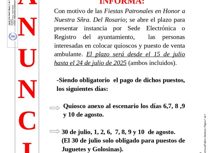 AYUNTAMIENTO DE BARLOVENTO INFORMA: