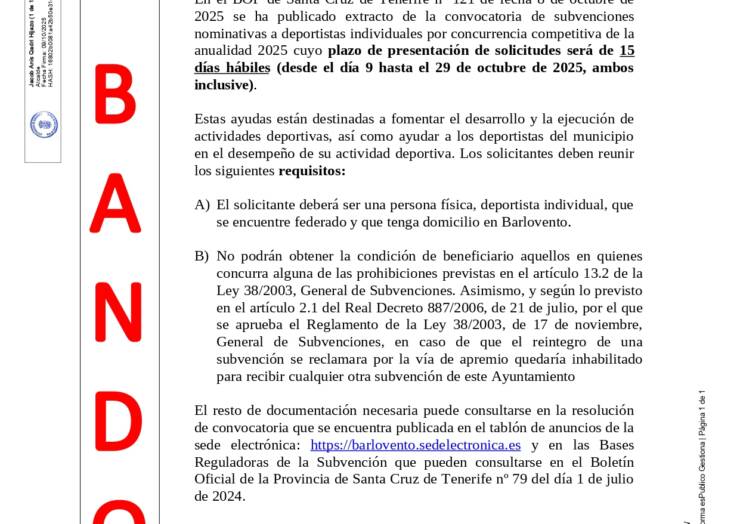 Convocatoria de ayudas a deportistas individuales por concurrencia competitiva. Anualidad 2025.