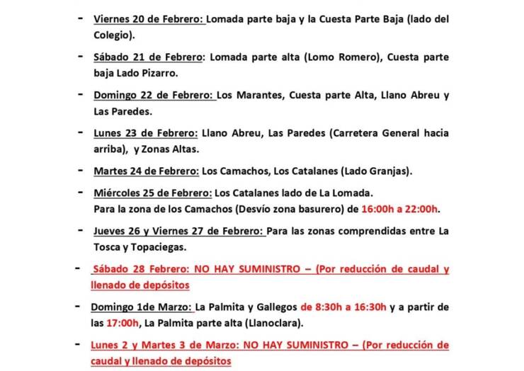 CUADRANTE INFORMATIVO DEL AGUA DE RIEGO DEL 20 DE FEBRERO  AL 04 DE MARZO 2026