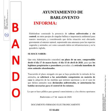 EL AYUNTAMIENTO DE BARLOVENTO INFORMA: