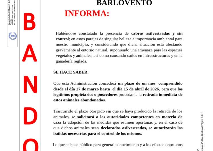 EL AYUNTAMIENTO DE BARLOVENTO INFORMA: