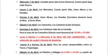 CUADRANTE INFORMATIVO DEL AGUA DE RIEGO DEL 31 DE MARZO AL 12 DE ABRIL 2026
