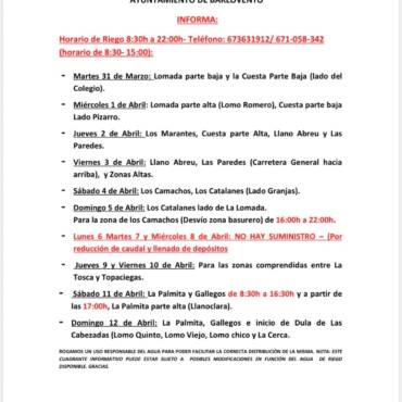 CUADRANTE INFORMATIVO DEL AGUA DE RIEGO DEL 31 DE MARZO AL 12 DE ABRIL 2026