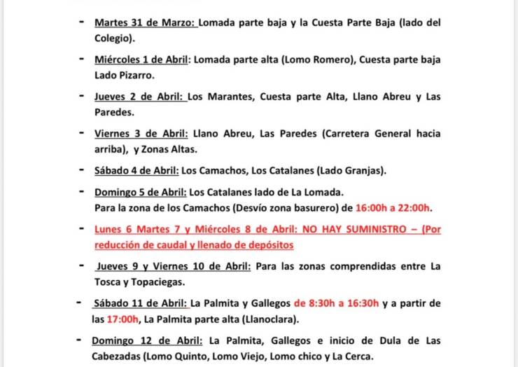 CUADRANTE INFORMATIVO DEL AGUA DE RIEGO DEL 31 DE MARZO AL 12 DE ABRIL 2026