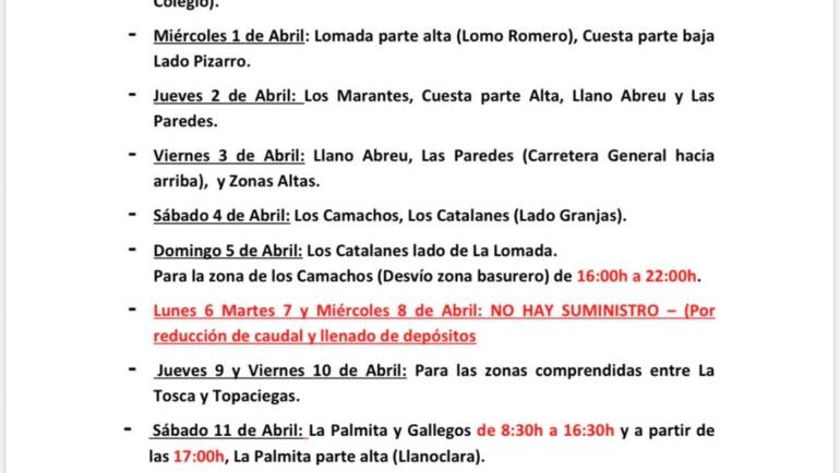 CUADRANTE INFORMATIVO DEL AGUA DE RIEGO DEL 31 DE MARZO AL 12 DE ABRIL 2026
