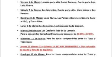 CUADRANTE INFORMATIVO DEL AGUA DE RIEGO DEL 05 DE MARZO AL 17 DE MARZO 2026