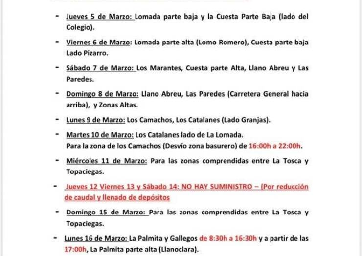 CUADRANTE INFORMATIVO DEL AGUA DE RIEGO DEL 05 DE MARZO AL 17 DE MARZO 2026