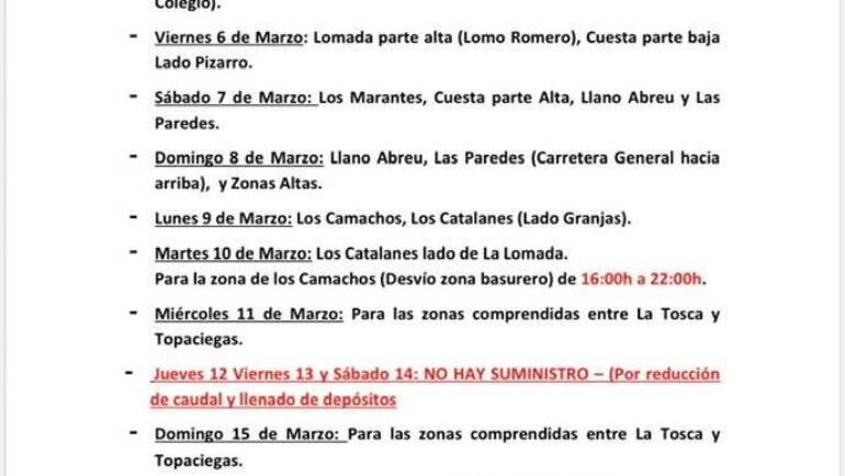 CUADRANTE INFORMATIVO DEL AGUA DE RIEGO DEL 05 DE MARZO AL 17 DE MARZO 2026