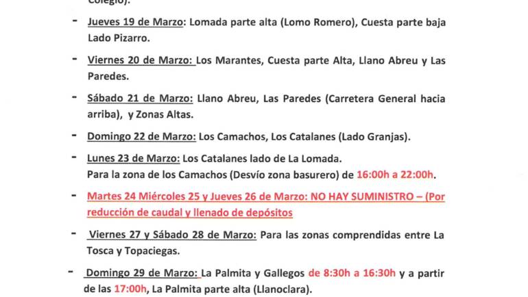 CUADRANTE INFORMATIVO DEL AGUA DE RIEGO DEL 18 DE MARZO AL 30 DE MARZO 2026