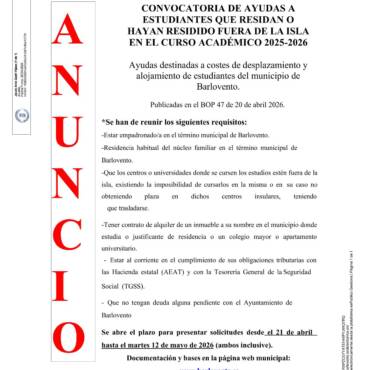 CONVOCATORIA DE AYUDAS A ESTUDIANTES QUE RESIDAN O HAYAN RESIDIDO FUERA DE LA ISLA EN EL CURSO 2025-2026.