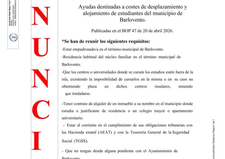 CONVOCATORIA DE AYUDAS A ESTUDIANTES QUE RESIDAN O HAYAN RESIDIDO FUERA DE LA ISLA EN EL CURSO 2025-2026.
