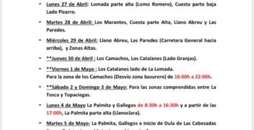 Cuadrante informativo del agua de riego del 26 de abril hasta el 05 de mayo de 2026