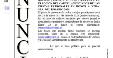 CONCURSO PARA LA ELECCIÓN DEL CARTEL ANUNCIADOR DE LAS FIESTAS PATRONALES EN HONOR A NTRA. SRA. DEL ROSARIO 2026