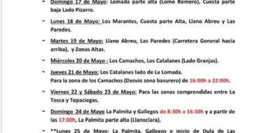 Cuadrante informativo del agua de riego del 16 de mayo hasta el 25 de mayo del 2026.
