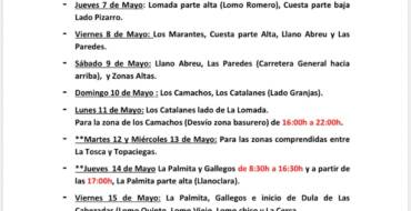 Cuadrante informativo del agua de riego del 06 de mayo hasta el 14 de mayo del 2026