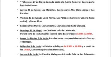 Cuadrante informativo del agua de riego del 26 de mayo hasta el 04 de junio del 2026.