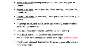 CUADRANTE INFORMATIVO DEL AGUA DE RIEGO DEL  JUEVES 25 DE JUNIO AL SÁBADO  04 DE JULIO.