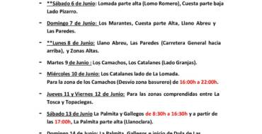 Cuadrante informativo del agua de riego del 05 de junio hasta el 14 de junio del 2026.