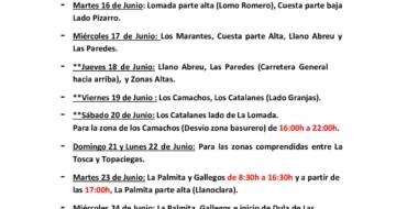Cuadrante informativo del agua de riego del  lunes 15 al miércoles 24 de junio del 2026.