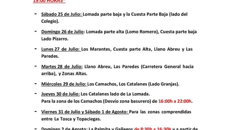 CUADRANTE INFORMATIVO DEL AGUA DE RIEGO DEL  25 DE JULIO AL 03 DE AGOSTO.