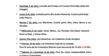 CUADRANTE INFORMATIVO DEL AGUA DE RIEGO DEL DOMINGO 05 DE JULIO AL MARTES 14 DE JULIO.