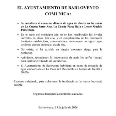 AYUNTAMIENTO DE BARLOVENTO INFORMA: