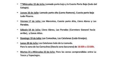 CUADRANTE INFORMATIVO DEL AGUA DE RIEGO DEL 15 AL 24 DE JULIO .