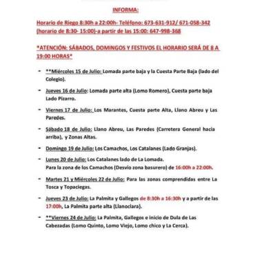 CUADRANTE INFORMATIVO DEL AGUA DE RIEGO DEL  15 AL  24 DE JULIO .