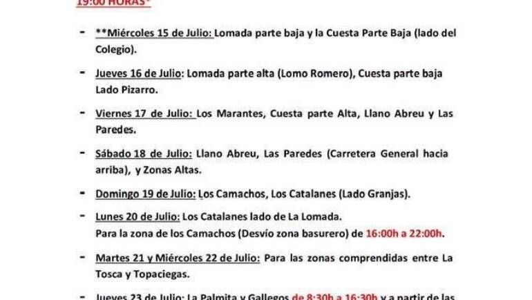 CUADRANTE INFORMATIVO DEL AGUA DE RIEGO DEL  15 AL  24 DE JULIO .